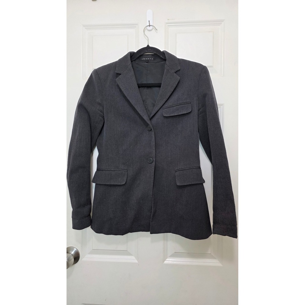 VTG Theory Blazer Womens 8 Gray Wool Blend Y2k 90s Jacket B0801146 Professional
